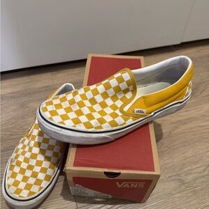 Men’s Vans Mustard and White Checkered Slip-Ons